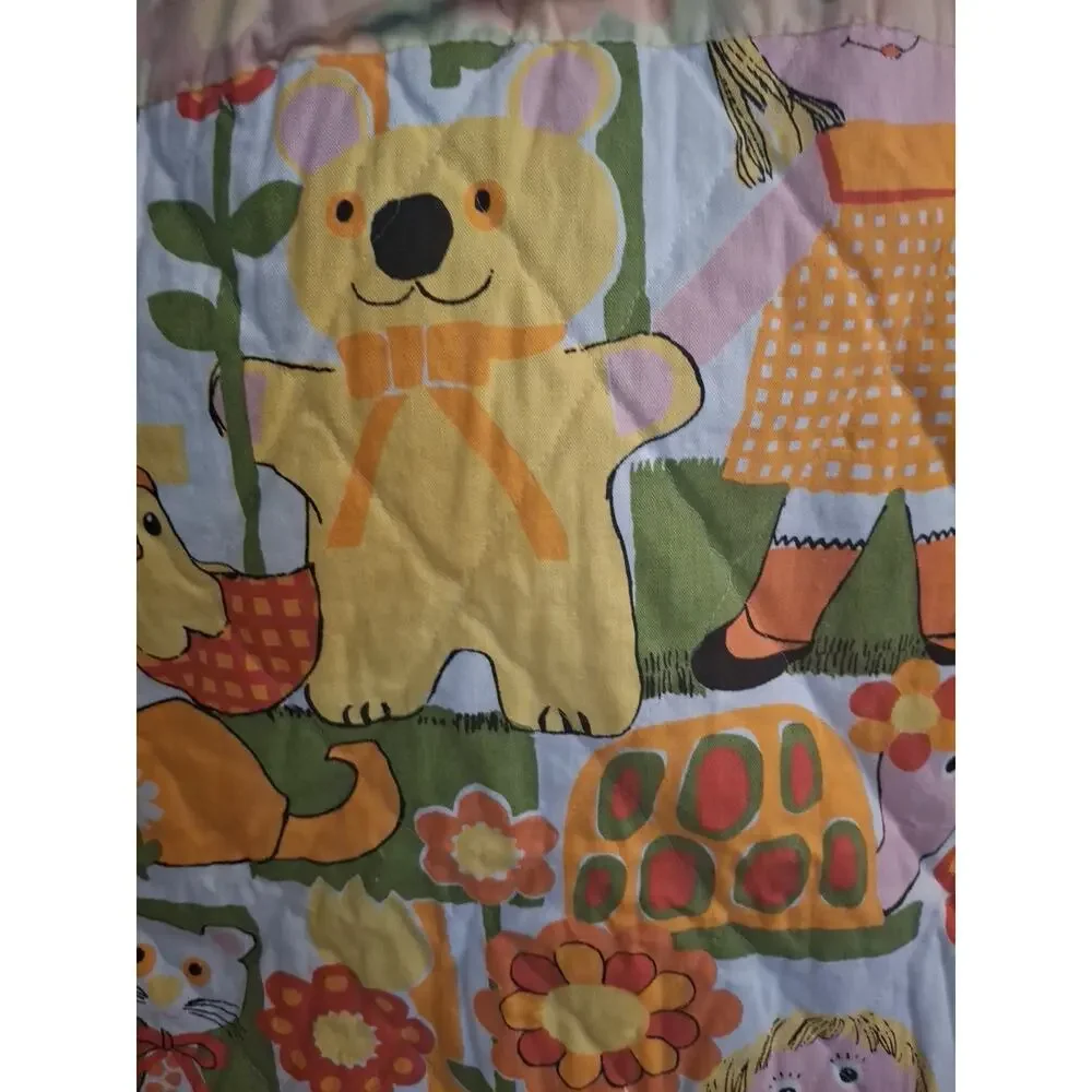 Vintage 1970’s Retro Coverlet Handmade Cutter Yellow Green Orange 41 X 72 Ĺ